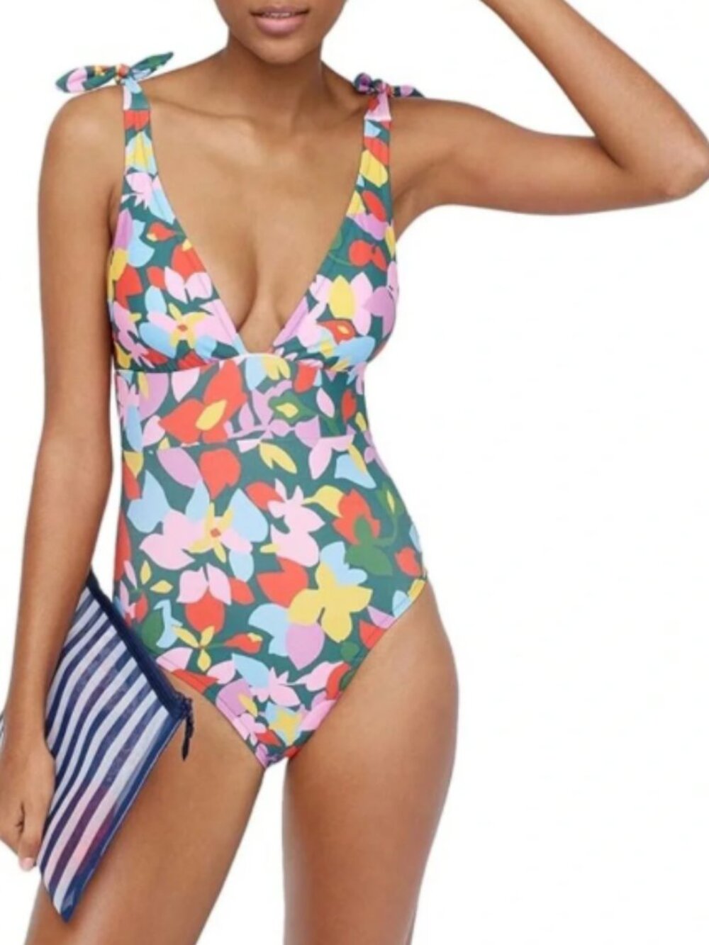 J. Crew Tie-Shoulder One-Piece Swimsuit Confetti Floral Size 14